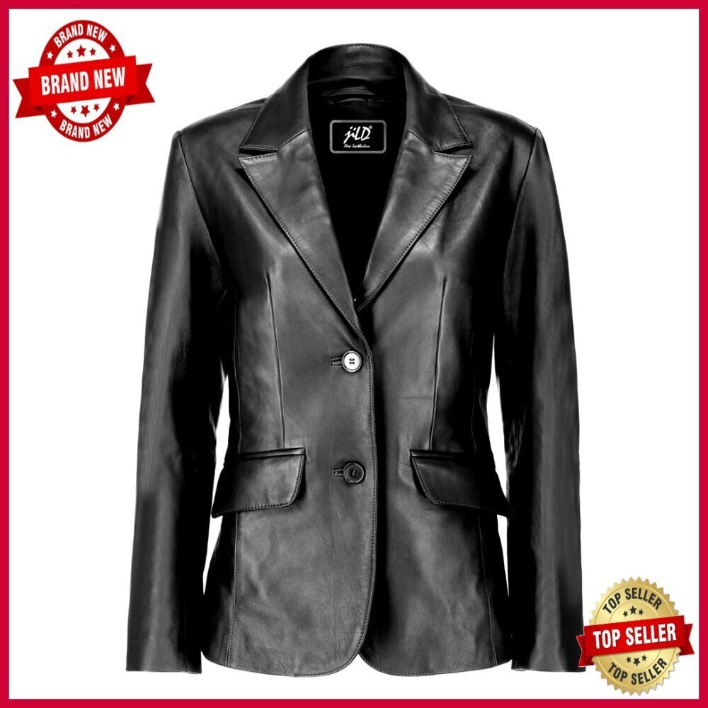 Lambskin Leather Blazer Jacket Women's Classic Fit Long Sleeve
